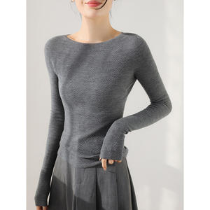Vêtements Hong Kong Mi/Printemps 2026 Nouveau <span class=keywords><strong>pull</strong></span> en laine tricotée texturée pour femme, coupe ajustée, <span class=keywords><strong>sous</strong></span>-vêtement, col rond à lacets, base de <span class=keywords><strong>pull</strong></span> - Product Image 3