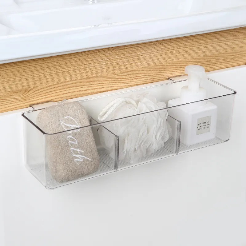 घरेलू पालतू खूबसूरत देखभाल सफाई लेख फांसी भंडारण डिब्बे स्पष्ट प्लास्टिक बाथरूम bodycare फांसी दराज भंडारण बक्से