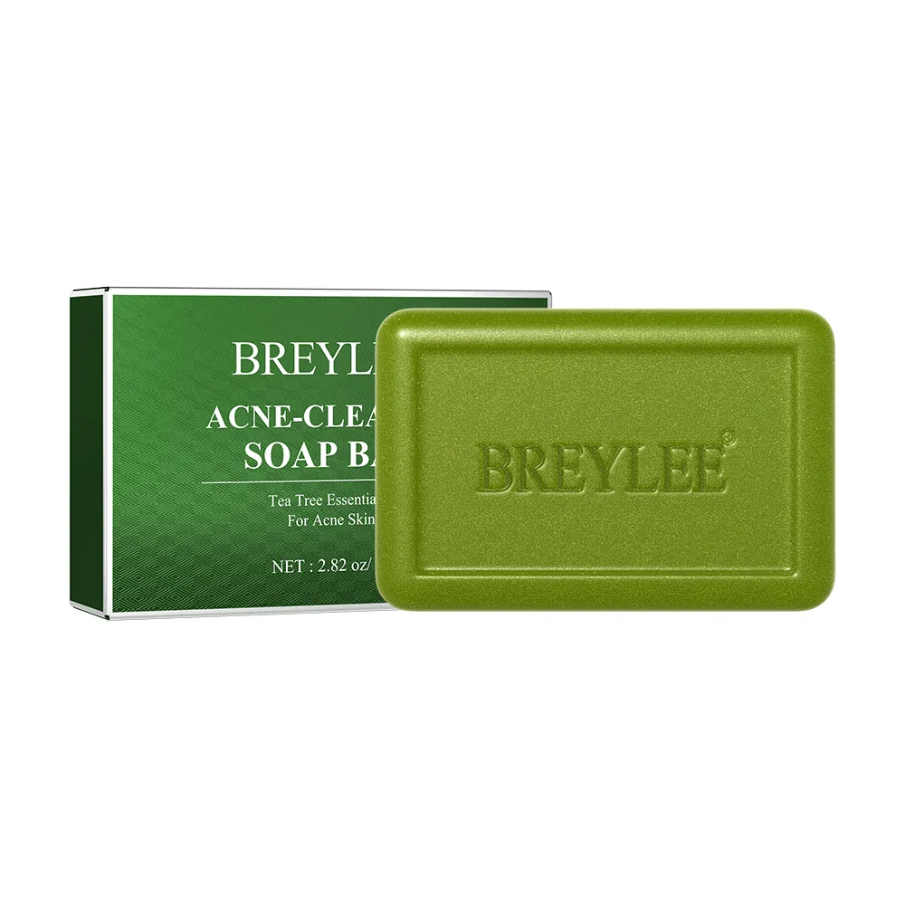 BREYLEE Natural Tea Tree Oil Deep Cleansing Oil Control Acne Removal Bar Soap Handmade