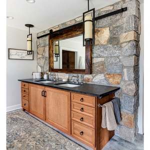 Meuble de salle de bain en bois massif laqué traditionnel, vente chaude, approvisionnement en usine, céramique pour villa, combinaison de meuble-lavabo mural - Product Image 3