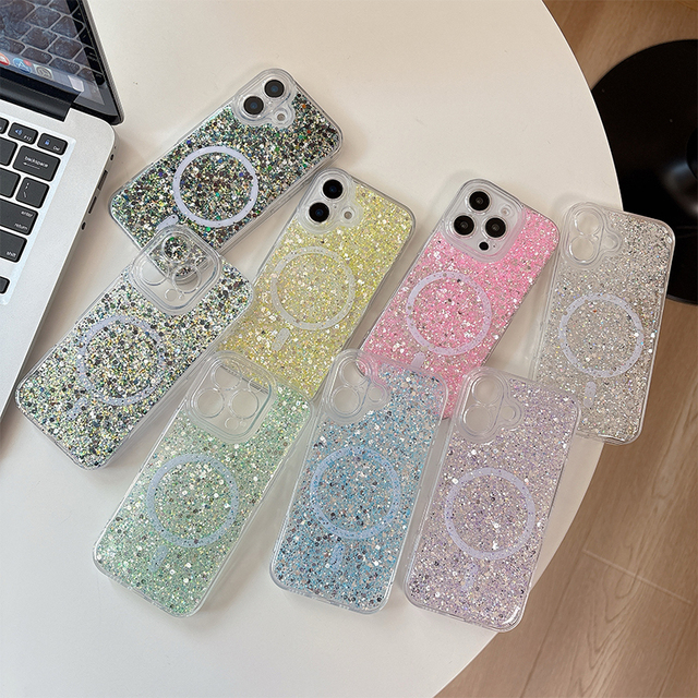 Luxury Bling Glitter Shockproof Magnetic Cell Phone Case for iPhone 17 Pro Max Korean Ins Women's iphone Cover for 16 14 Plus 15