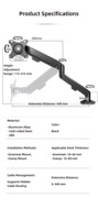 Ressort à gaz de bureau réglable M5B 17-34 "LCD LED écran incurvé moniteur et support pour ordinateur portable Support de bras articulé pour bureau