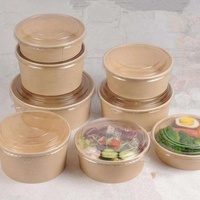 Contenants alimentaires jetables écologiques en gros avec logo personnalisé, emballages en papier kraft, bols à collation, à soupe, à salade avec couvercles, 32 oz, recyclables