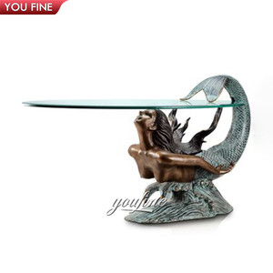 Tượng Đồng Nàng Tiên Cá Điêu Khắc Trang Trí Thủy Tinh Và Bàn Cà Phê Bằng Đồng - Product Image 6