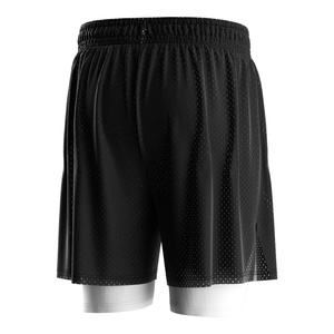 Shorts de basketball double couche 2-en-1 avec tissu extérieur en maille et doublure extensible 4 directions, pas besoin de sous-vêtements supplémentaires pour l'entraînement - Product Image 3