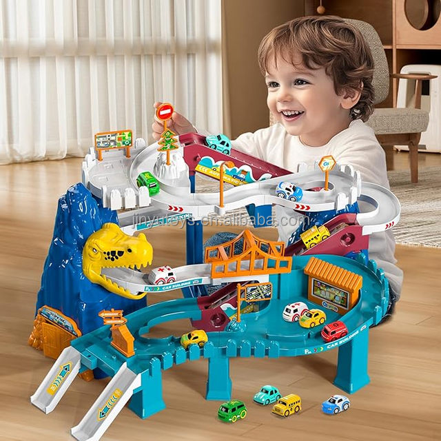 Boys Dinosaur Race Track Play Set   Toy Motorcycle Track Dinosaur Rolling Hill Car Track for Kids