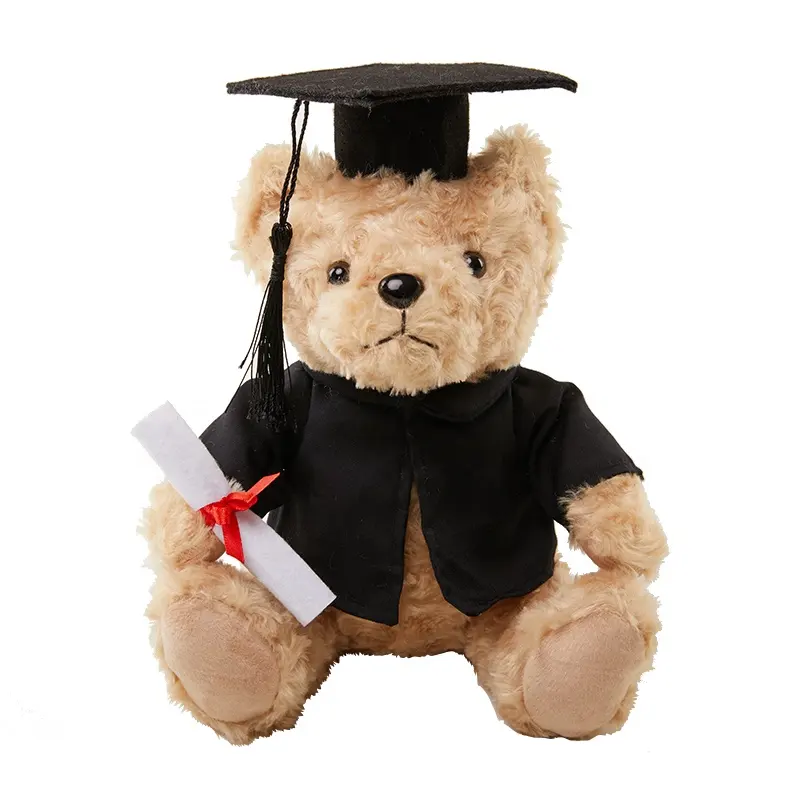 Giocattolo dell'orsacchiotto farcito giocattolo dell'orso di graduazione della peluche su ordinazione con un cappello di addio al celibato peluche ripiene orsacchiotti