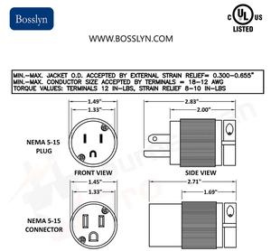 Nema 5-15P DIY Rewireable US USA spina di alimentazione con luce a LED cablaggio elettrico spina maschio - Product Image 5