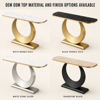 Table d'entrée en métal doré avec base demi-lune, meuble moderne pour salon, table d'angle pour couloir
