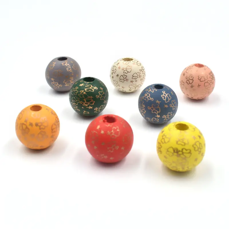 Perles en bois naturel colorées, 16mm, pièces, breloque d'ange doré, perles d'espacement en bois pour guirlande de ferme, fabrication de bijoux, bricolage