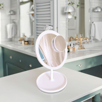 Miroir de Maquillage Portable de Voyage Personnalisé par le Fabricant, Miroir de Coiffeuse de Bureau en Verre, Miroir Rond Lumineux à Commande Tactile Intelligente