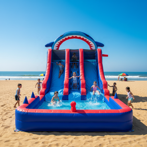 Commercial Party Rental <strong>Large</strong> Equipment Big Shark <strong>Inflatable</strong> Outdoor Water Slide <strong>Inflatable</strong> With Pool - Product Image 3