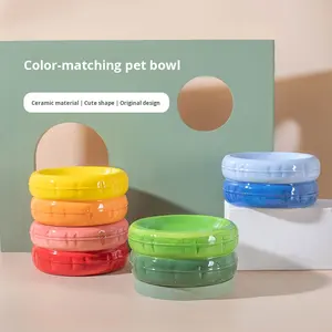 Macaron mangkuk keramik kucing dan anjing, mangkuk air dan makanan hewan peliharaan kualitas tinggi - Product Image 2