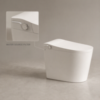 WC intelligent monobloc sans réservoir avec bidet intégré, chauffage instantané de l'eau chaude, chasse d'eau automatique, capteur et couvercle rabattable, idéal pour les petites salles de bain