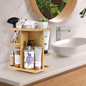 Expositor de Cosméticos de Bambú de 4 Niveles, Estante Giratorio, Organizador de Maquillaje y Cuidado de la Piel para Escritorio - Product Image 3