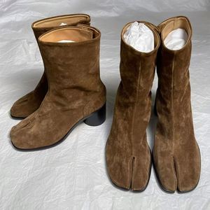 Botines de tacón alto con punta dividida estilo occidental, talla grande 35-42, tacón grueso, zapatos de mujer a la moda, color tostado. - Product Image 6