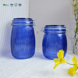 Pot <span class=keywords><strong>de</strong></span> conservation en verre bleu avec couvercle hermétique à clip pour la mise en conserve à domicile <span class=keywords><strong>de</strong></span> confitures, cornichons et épices - Product Image 2