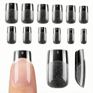 600 faux ongles en gel souple brillant, forme amande, couvrance totale, 12 tailles, couleur nude, extra longs - Product Image 1