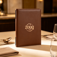 Porte-menu en cuir de qualité supérieure en gros, couverture de liste de vins, dossier personnalisé avec logo pour hôtel, café, restaurant, porte-menu en cuir avec élastique