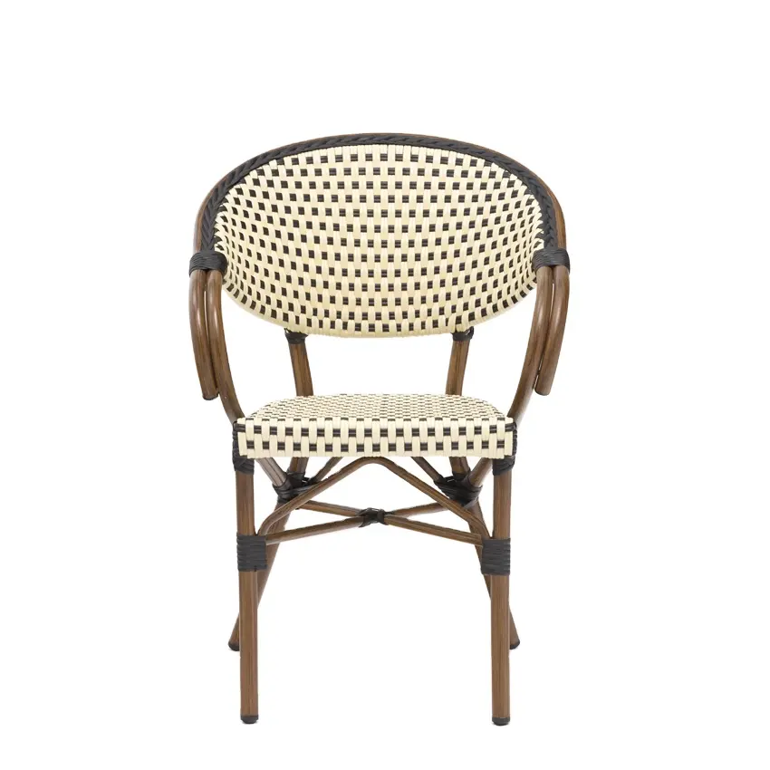 Wooden Finish Aluminum Outdoor Wicker French Bistro Chair Rattan