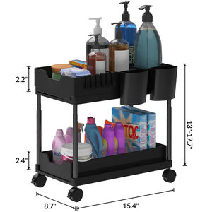 Adjustable Height 2-Tier Kitchen Storage Rack <strong>Pull</strong> <strong>Out</strong> Cabinet Organizer with Sink Hooks Cup Hanging <strong>Shelf</strong> Boxed Packaging - Product Image 6