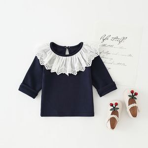 2021 autunno neonato tinta unita bambini maglietta infantile pizzo bambola colletto canotte neonata camicetta - Product Image 6