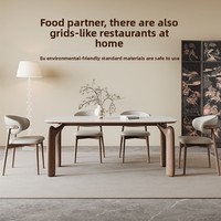 Table Scandinave en Bois Massif, Couleur Noyer, Ensemble Moderne avec Plateau en Pierre Frittée Blanc Mat et Bois de Frêne Naturel, pour 8 Personnes