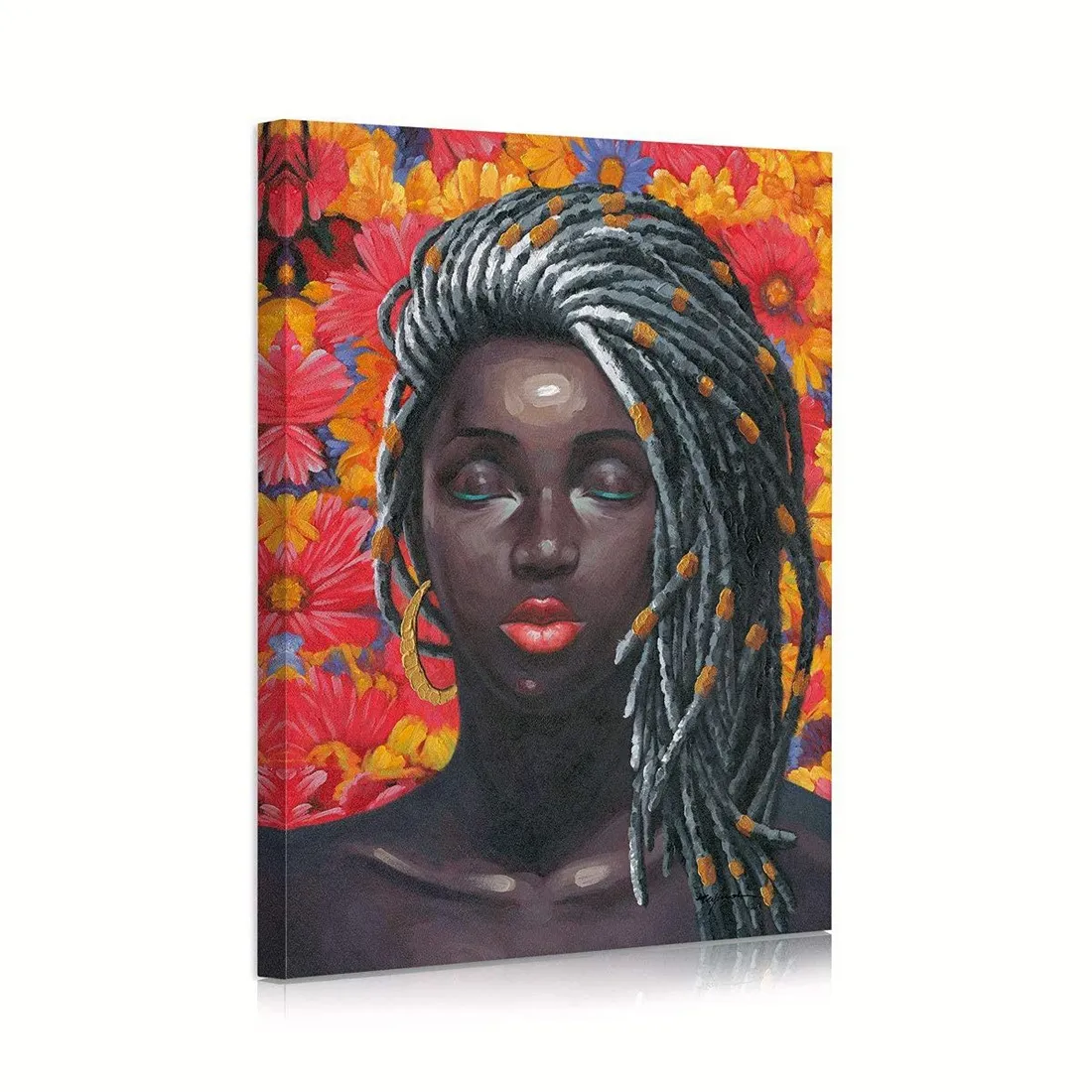 African American Wall Art Fashion Dreadlocks Black Woman Canvas Sexy Red Lip Black Girl Pictures for Bedroom Bathroom Decor