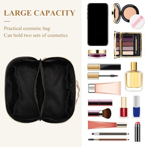Fashion Brown White Checkered Design Golden Zipper Portable Makeup <b>Bag</b> Custom Logo <b>Travel</b> Cosmetic <b>Bag</b> for Women - Product Image 6