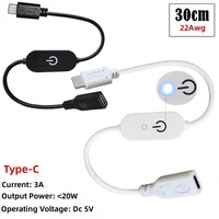 Contrôleur de variateur tactile pour bande LED USB Type-C avec gaine en PVC, cordon de 0,3 m, DC 5V-12V