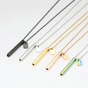 Stainless Steel Square Tube Yoga Meditation Breathing Necklace For Anxiety & Stress Reducer