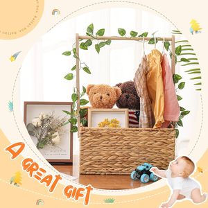 Caja de Bienvenida <span class=keywords><strong>para</strong></span> Bebé de Mimbre: Cesta de Mimbre <span class=keywords><strong>para</strong></span> Regalos, Cesta de Regalo Tejida con Asa y Guirnalda, Regalos de Bienvenida <span class=keywords><strong>para</strong></span> Recién Nacidos - Product Image 5