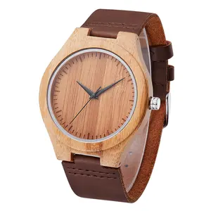 Jam Tangan Bambu Ukir Alami Buatan Tangan Pria Jam Tangan Kayu Kulit Reloj De Bambu