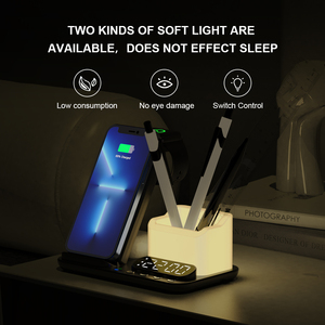 Lámpara de Noche Plegable, Reloj Despertador <span class=keywords><strong>Digital</strong></span>, Estación de Carga Inalámbrica 3 en 1 para Samsung, <span class=keywords><strong>iPhone</strong></span>, Airpods, Watch 3, 6 en 1 - Product Image 3