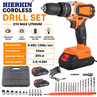 HIERKIN Perceuse à percussion sans fil rechargeable haute capacité 21V 30Nm à vitesse variable avec mandrin 3/8 po