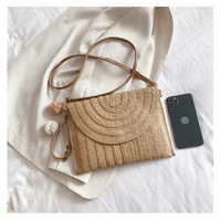 Tas selempang jerami/tas bahu untuk wanita liontin dompet anyaman tas genggam amplop pantai dompet dompet tas tangan musim panas