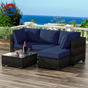 Ensemble de mobilier de patio extérieur 5 pièces, canapé de conversation en rotin noir, canapé sectionnel en résine tressée, chaise d'extérieur avec <span class=keywords><strong>table</strong></span> <span class=keywords><strong>basse</strong></span> - Product Image 6