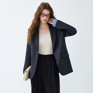 Women's Blazer Grey Solid Color Polyester Breathable Loose Fit Korean Style Casual Top - Product Image 2