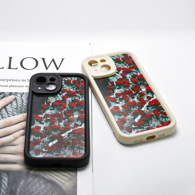 Ins Style Red Rose Flower Phone Case for IPhone 11 12 13 14 15 Pro Max XR XS X 8 Plus Lens Protection Soft Silicone Back Cover