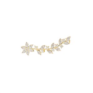 E2329 Orecchini a polsino a forma di fiore in oro bianco con cristalli rotondi taglio brillante incastonati a griffe per donna, stile romantico da matrimonio - Product Image 1