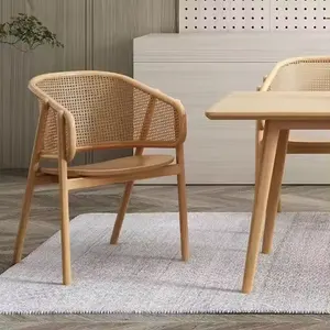 Manufacturer Supplier Wooden Furniture Rattan Wicker Back with Cushion Kitchen Restaurant Dining Chair