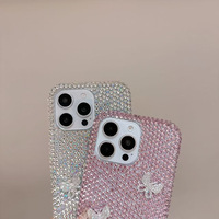 Coque de téléphone papillon mignon transfrontalier diamant pour iPhone 16 Pro Compatible 12/11 pour Apple 16/15 Pro Max strass perle décor