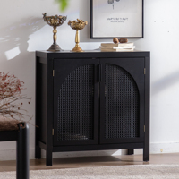Armoire d'accent noire armoire de buffet en rotin avec étagère de rangement réglable armoire de rangement étroite pour salon entrée cuisine