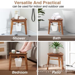 Tabouret de salle de bain en bois Sugimori, bois massif avec panier de rangement pour repose-pieds de douche - Product Image 2