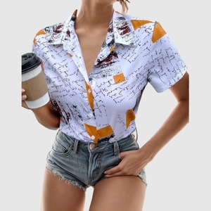 E0103TA08 Camisas de mujer con botones <span class=keywords><strong>y</strong></span> cuello alto con estampado de letras - Product Image 4