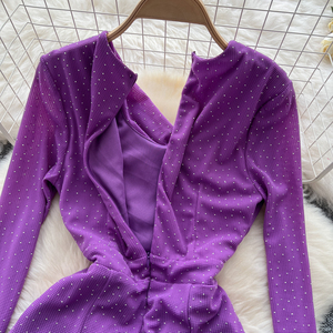 Abito a <span class=keywords><strong>maniche</strong></span> <span class=keywords><strong>lunghe</strong></span> Sexy con scollo altalena e <span class=keywords><strong>scollato</strong></span> a <span class=keywords><strong>maniche</strong></span> <span class=keywords><strong>lunghe</strong></span> alla moda <span class=keywords><strong>vestito</strong></span> a spacco con punta calda - Product Image 4