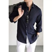 Kemeja Pria Lengan Panjang Custom dengan List Kontras, Kerah Kancing Kasual, Gaya Vintage Streetwear, Atasan Musim Gugur, Grosir Desainer Satin