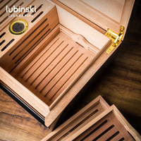 Humidor à cigares en fibre de carbone laquée de luxe Lubinski, hygromètre numérique, grande capacité, boîte de rangement pour cigares, pour les amateurs de cigares