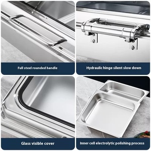 도매 럭셔리 호텔 전기 식품 따뜻한 직사각형 스테인레스 스틸 채핑 접시 9L 용량 유압 뷔페 연료 - Product Image 5