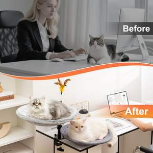 Verwarmd Kattenraambed Voor Bureauhangmat Voor Werkruimte Voor Thuiskantoor Met Verstelbare Houder En 360 ° Rotatie Arm Omhoog Rond Huisdierenbed - Product Image 6